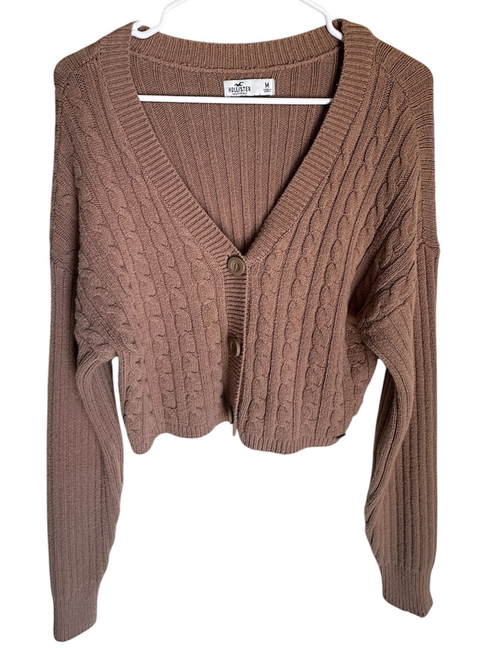 Hollister Cropped Cable-Knit V-Neck Cardigan